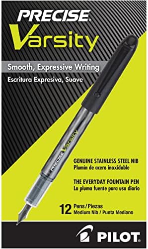 PILOT Precise Varsity Pre-Filled Fountain Pens, 1.0mm, Blue Ink, 12-Pack