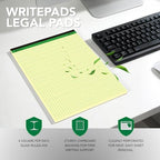 KAISA Graph Paper Legal Pads Writing Pads Recycled Paper 8.5"x11.75" Quad Ruled 4x4 Perforated 50 sheets/pad Grid Paper Yellow Notepads Writing Tablet For Office Supplies (Canary 6pad, 8.5x11.75'')