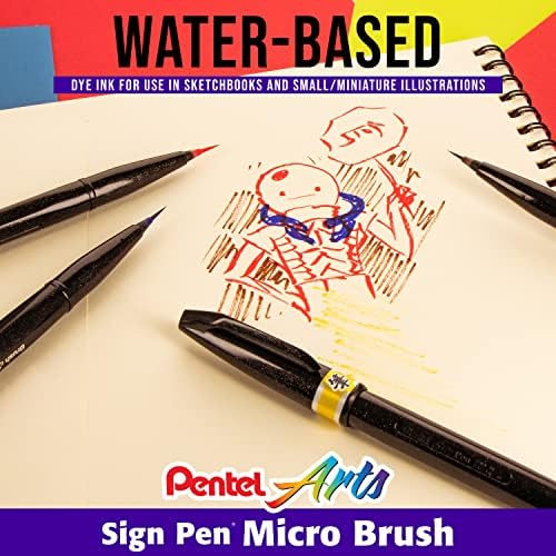Pentel Arts Sign Pen Micro Brush Tip, Assorted Colors (A/B/C/D/E/F/G/N/P/S/V/Y), 12-PK Plastic Box (SESF30CPC12)