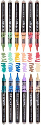 KINGART Acrylic Paint Markers Brush Tip, 12 Vintage Colors. Water-based, no-bleed, waterproof pens with automatic ink control for rock, egg, wood, fabric, glass & DIY crafts