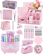 Pink Desk Accessories and Organizers with Desk Organizer and 360°Rotating Pen Holder stapler Pen and a Lot of Office Pink Office Supplies Beautifully Presented in a Gift Box