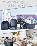 Black Desk Accessories and Organizers with Desk Organizer and 360°Rotating Pen Holder stapler Pen and a Lot of Office Black Office Supplies Beautifully Presented in a Gift Box