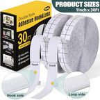 Navona 30Ft x 1 Inch Heavy Duty Hook and Loop Strips with Adhesive, White