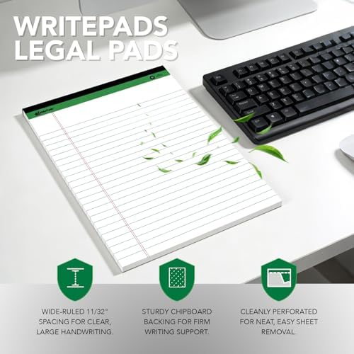 KAISA Legal Note pads 8.5 x 11，12pads 600 Sheets note pads Writing Pads Recycled Paper, Wide Ruled Perforated 50 sheets Premium Thick Paper Hard Back Notepads 8-1/2"x 11-3/4" Writing Tablet Canary For Office Supplies (Pack of 12pc)