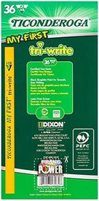 Ticonderoga My First Tri-Write Pencils without Eraser, Primary Size Wood-Cased #2 HB Soft, Yellow (13084) (Pack of 6, 216 Count Total)