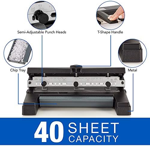 Swingline 3 Punch Heavy Duty, 40 Sheet Capacity Three Hole Puncher 3 Ring, Adjustable 2-4 Hole Paper Punch, Black (74450) (Pack of 2)
