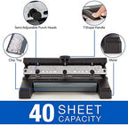 Swingline 3 Punch Heavy Duty, 40 Sheet Capacity Three Hole Puncher 3 Ring, Adjustable 2-4 Hole Paper Punch, Black (74450) (Pack of 2)