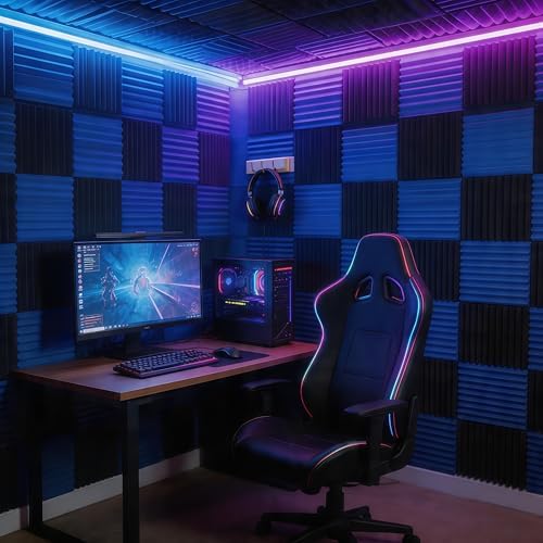 48 Pack 12 "X 12 "X1 Acoustic Panels Studio Soundproofing Foam Wedge Tiles, (24BLUE+24BLACK)