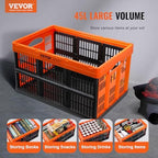 VEVOR 45L Plastic Collapsible Storage Basket 3 Packs, Folding Storage Crate