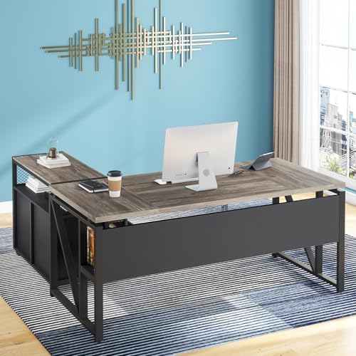 Tribesigns Office Desk with Drawers Sets, 55 inches L Shaped Computer Desk with Mobile File Cabinet,Big Executive Desk for Home Office Furniture Sets (Dark Oak, 55-inch)