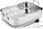 JY COOKMENT Roasting Pan with Baking Rack, 16.5 Inch Stainless Steel Turkey Roaster with Rack, Baster. Great for Turkey, Chicken, Ham, Vegetables