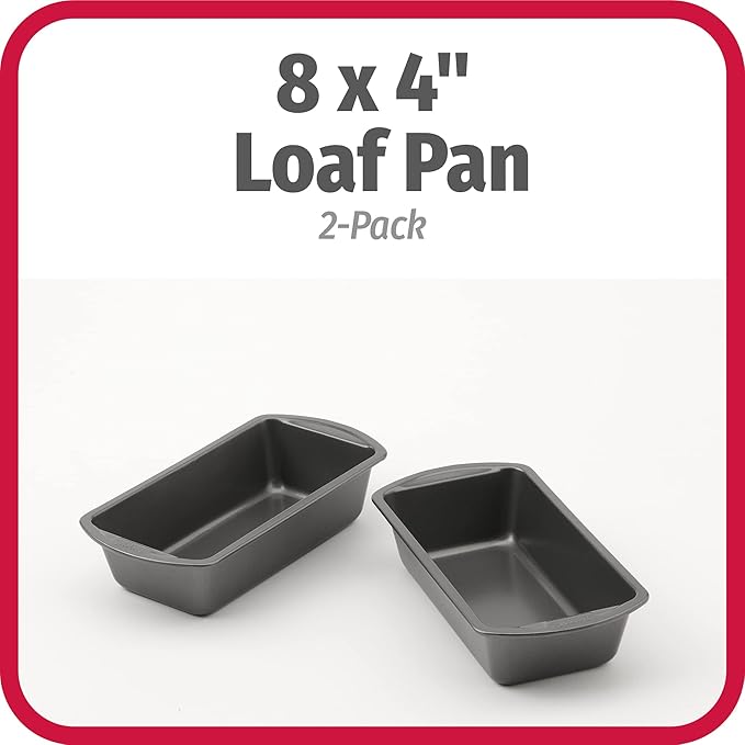 GoodCook Nonstick Loaf Pan 8 x 4-Inch Heavy-Duty Steel Bakeware with Easy-Clean Non-Stick Coating, Oven & Dishwasher Safe Pan for Meatloaf Breads Lasagnas Casseroles & More, Set of 2, Gray