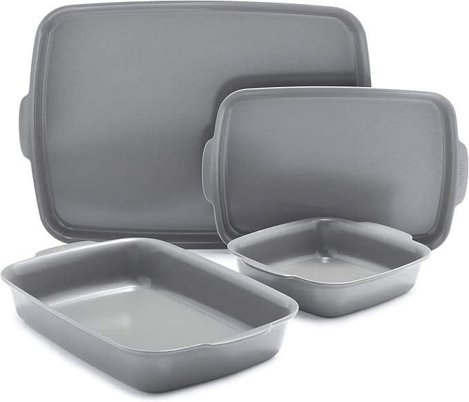 GreenPan Premiere Ovenware Healthy Ceramic Nonstick 4 Piece Bakeware Set, PFAS-Free, Rectangular, Square, Quarter, Half Sheet Baking Pans, Warp-Free, Oven Safe to 600F, Dishwasher Safe, Gray