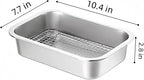 Stainless Steel Sturdy Roasting Pan with Cooling Rack – Oven, Toaster & Grill Safe, Deep Edge, Smooth Finish, Dishwasher Safe – Perfect for Turkey, Chicken, BBQ (10.4x7.7x2.8in)
