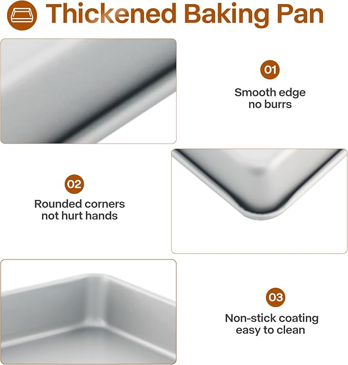 Deep Baking Pans Set of 3, Rectangle Cake Pan Nonstick, Heavy Duty Thick Bakeware Lasagna Pan for Toaster Oven, 9/11/13 Inch Tray for Brownie, Siliver