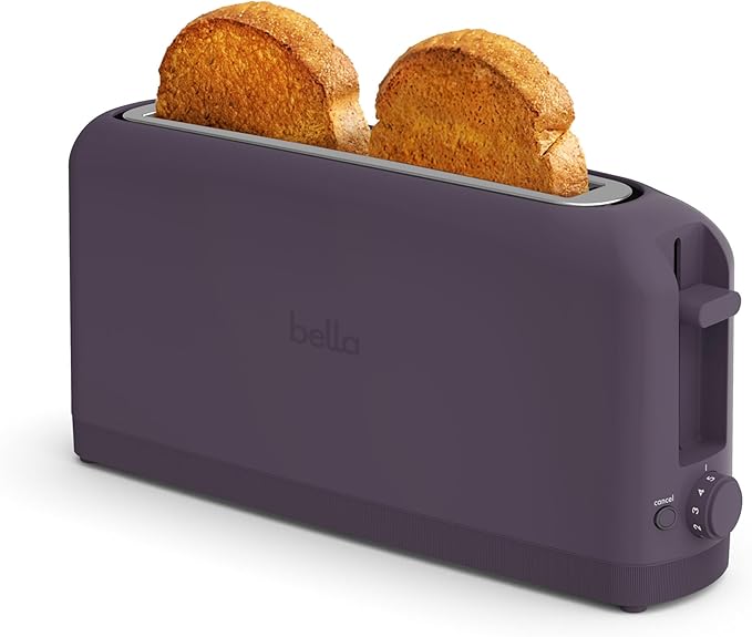bella 2 Slice Slim Toaster, Fits-anywhere™ Kitchenware, 6 Setting Shade Control with Reheat & Cancel Buttons, Fits sourdough, 10” Long Slot, Anti Jam & Auto Shutoff, 900 Watt, Plum