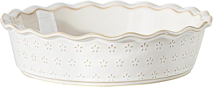 Deep Pie Dish for Baking, Ceramic Pie Pan for Apple Pie, Tart, Quiche Baking Dish, Farmhouse Decor Pie Plate, Deep Dish Pie Pan, Oven Safe, Off-White