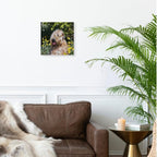 3dRose Wall Clock Silent - 13 inch - Wheaten Terrier Sitting in Yellow Flowers, PR - Animals