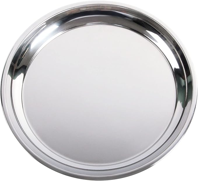 14 In Stainless Steel Roasting Pan, Stainless Steel Heavy Duty Kitchenware Round Roaster Pan Large XLarge Big Size Green Egg Drip Pan for Turkey Baking,Roast Chicken,Brushed Surface & Dishwasher Safe