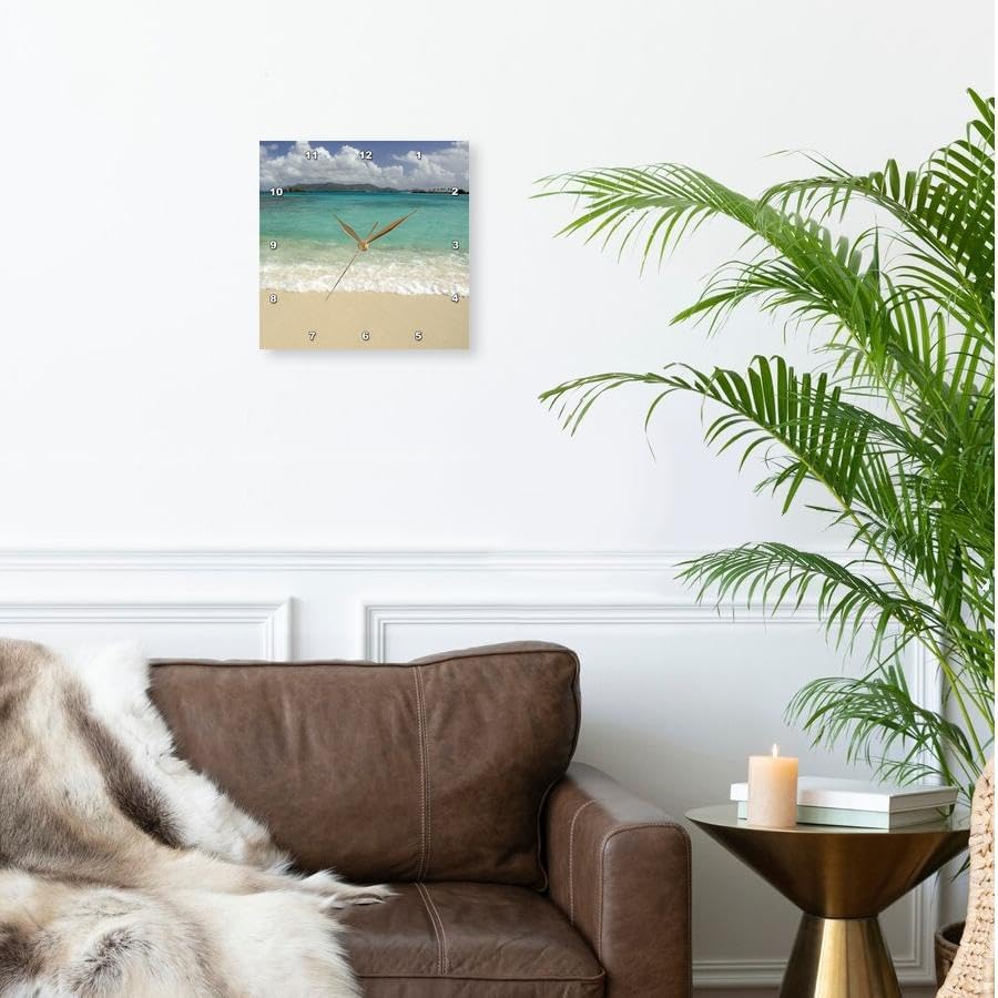 3dRose Wall Clock Silent - 13 inch - USVI, St.Thomas, St. John Bay, Sapphire Beach-CA37 CMI0040 - Cindy Miller Hopkins - Beaches