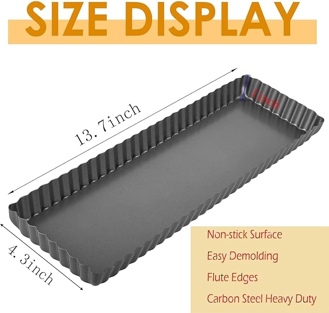 RINCH-PAN Rectangular Tart Pan, 2 PCS 14 Inch Long Pan Non-Stick Tart Pan With Removable Loose Bottom, Suitable For Pies, Biscuits, Cheesecakes, Desserts And Bread.
