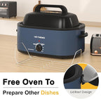 Roaster Oven 28 Quart, Electric Roaster Pan with Visible & Self-Basting Lid, Large Stainless Steel Electric Turkey Roaster Oven Defrost Warm Function, Removable Pan Rack, Fits Turkeys Up to 30LB, Blue