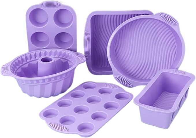 Silicone Baking Tray Silicone Mold Sets Muffin Cup Toast Baking Pan Diy Cake Mold Bakeware Cake Decoration Accessories 6Pcs Set Purple