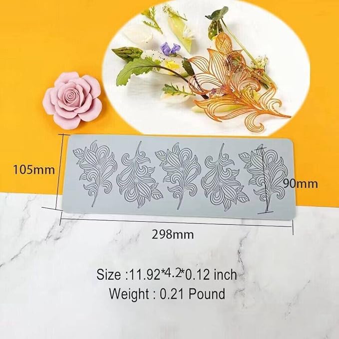 3D Hollow Leaf Fondant Lace Mold Multi Leaves Flower Candy Mold Chocolate Sugar Craft Cake Decoration Cupcake Top (A Leaf_11.92 * 4.2 * 0.12inch)