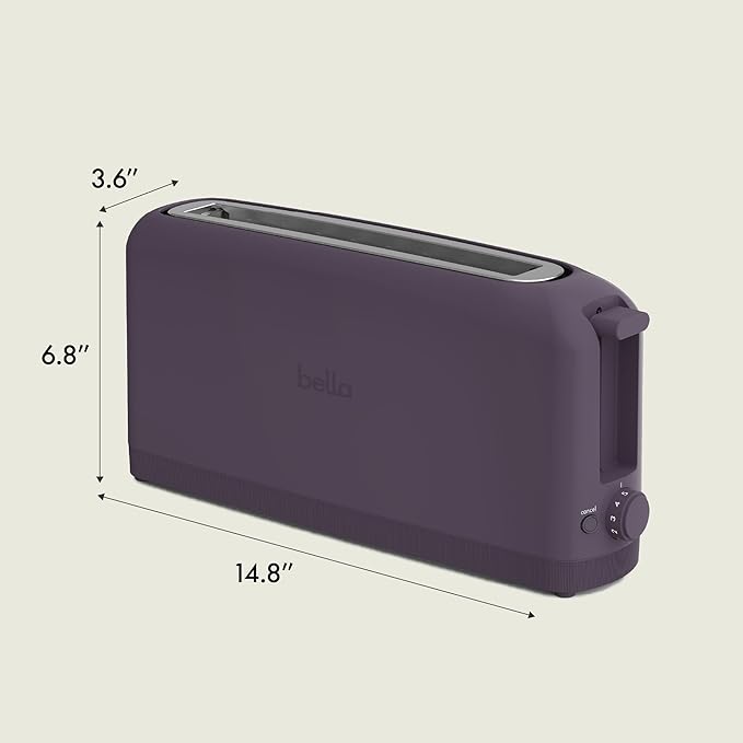bella 2 Slice Slim Toaster, Fits-anywhere™ Kitchenware, 6 Setting Shade Control with Reheat & Cancel Buttons, Fits sourdough, 10” Long Slot, Anti Jam & Auto Shutoff, 900 Watt, Plum