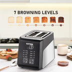 Touchscreen Toaster 2 Slice, KETIAN Bagel English Muffins Toast Pastry Waffles Grain Sweet Bread Toaster, Extra Wide Slots Single Slot Toasting Automatic Lifting, 1400w (Black)