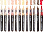 KINGART Acrylic Paint Markers Brush Tip, 12 Portrait Colors. Water-based, no-bleed, waterproof pens with automatic ink control for rock, egg, wood, fabric, glass & DIY crafts