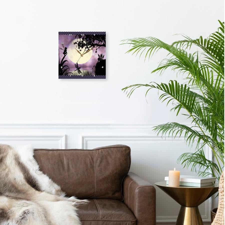 3dRose dpp_35668_2 Fairies and Dragonflies with an Purple Moon Wall Clock, 13 by 13-Inch