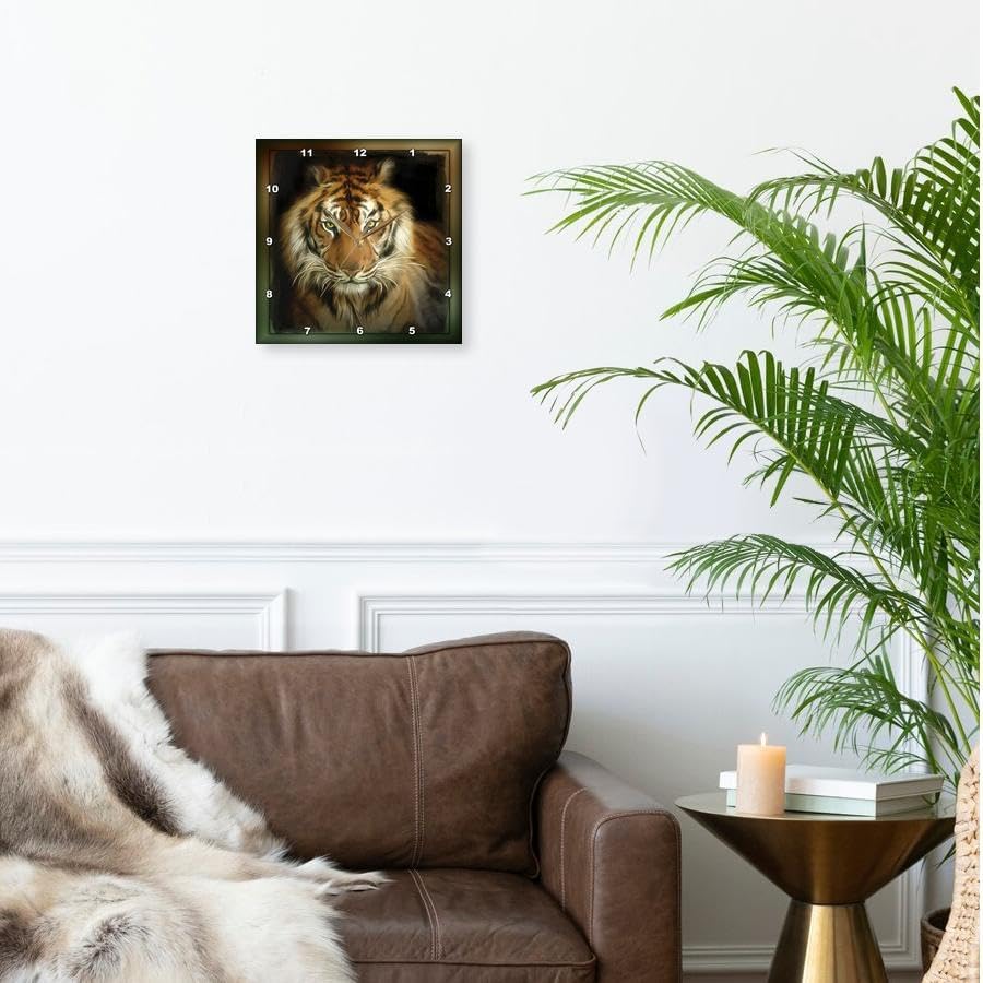 3dRose Wall Clock Silent - 13 inch - Portrait of a Tiger - Designs Animal Themes