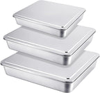 Tioncy 3 Set Stainless Steel Cake Pan with Lid 13/11/9 Inch Rectangle Sheet Baking Pan with Covers Bakeware with Lids for Cakes Breads Casseroles Fish Vegetables and More