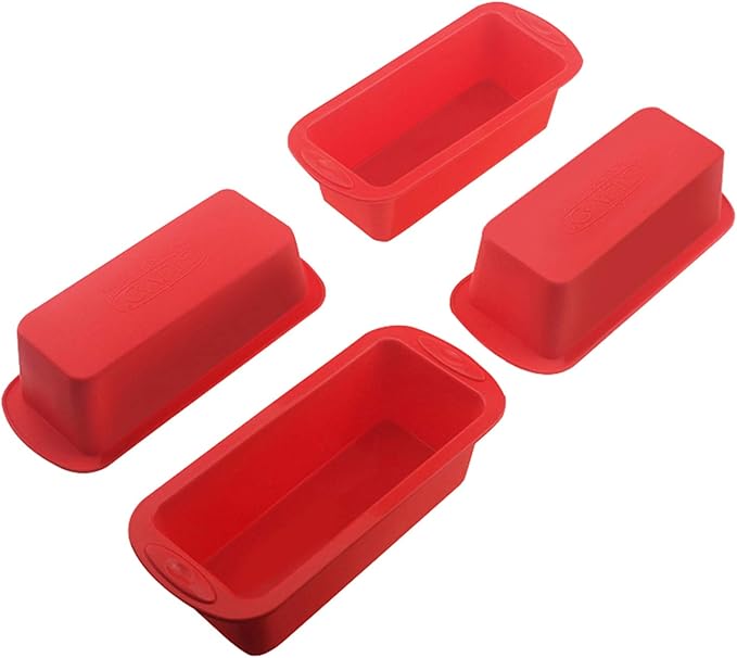 SILIVO 4 Pack Mini Loaf Pans - Nonstick Mini Bread Loaf Pans, Silicone Small Baking Pans for Loaf, Bread and Meatloaf - 5.7x2.5x2.2 inch