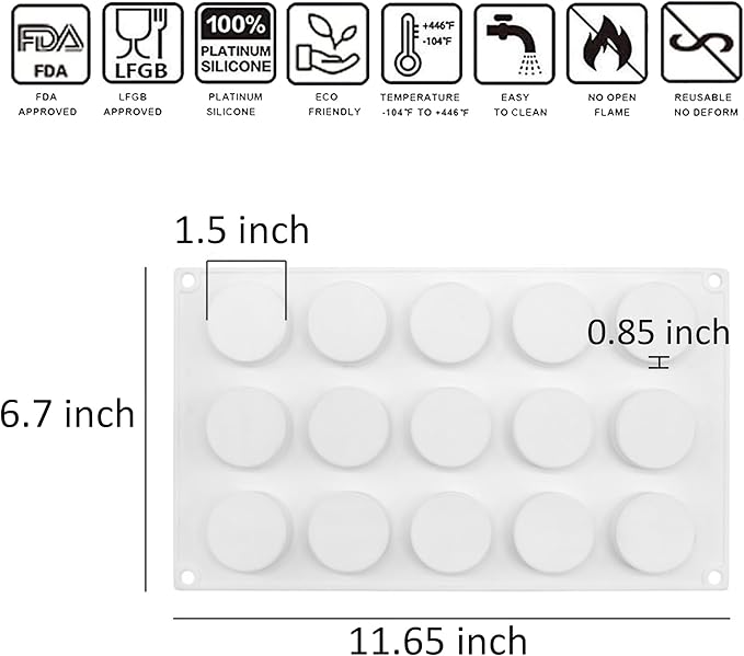 OCPO KITCHEN 3D Round Cylinder Silicone Mold for Baking Mousse Cake, Candy, Pastry, Chocolate, Cupcake, Cookie, Cake Decoration Mold, Round Shape (15-Cavity)