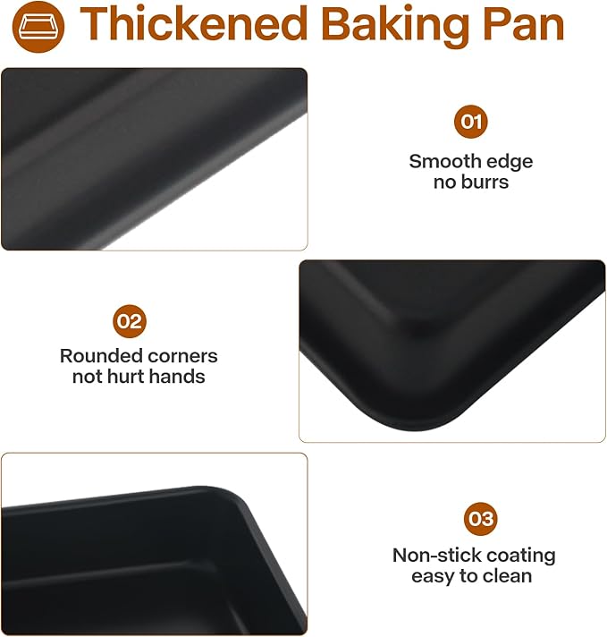 Rectangle Cake Pan, Deep Baking Pans Set Nonstick, 9/11/13 Inch, Heavy Duty Thickness Bakeware Roasting Tray for Toaster Oven, Thanksgiving Christmas Roast Turkey Pan, 3-Pack, Black