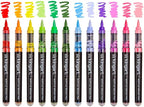 KINGART Acrylic Paint Markers Brush Tip, 12 Floral Colors. Water-based, no-bleed, waterproof pens with automatic ink control for rock, egg, wood, fabric, glass & DIY crafts