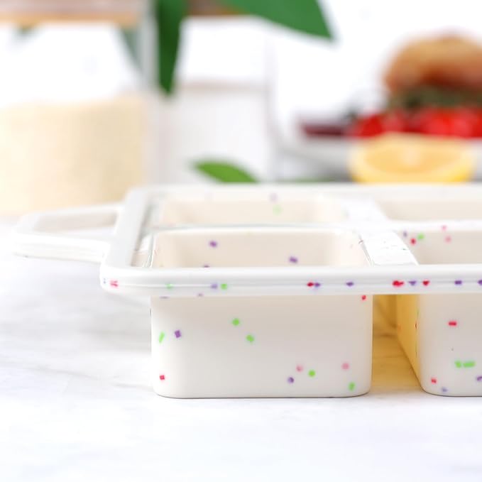 Vinino Silicone Mini Loaf Pans with Metal Reinforced Frame-2 Pack, Non-stick Silicone Bread Pan for Baking 8-Cavity, Tiny Banana Bread Set, Dishwasher Safe Brownie Pan-Cream