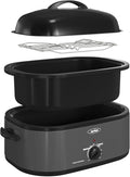 Royalcraft Roaster Oven with Self-Basting Lid, 18qt Electric Roaster with Removable Pan & Rack, Turkey Roaster Oven with Defrost & Warm Function, Stainless Steel, Grey