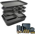 Elbee Home 8-Piece Nonstick Aluminized Steel, Space Saving Baking Set, With Deep Roasting Pan, Cookie Sheet, Cake Pans, Muffin Pans and Baking Pan PFOA & PFOS Free, Holiday Gift for Her