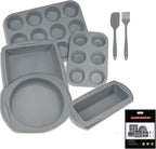 7in1 Silicone Bakeware Baking Set, Kitchen Bake Pans Molds Tray for Oven with BPA Free Round/Square Cake Pan, Loaf Pan, Muffin Pan for Bread Pizza Cheesecake Cupcake Pie Desserts