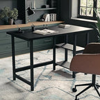 Martha Stewart Beckett Home Office Trestle Desk with Shelves, Black
