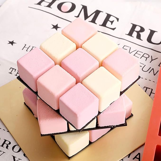 OCPO Kitchen 3D Cube Silicone Mold for Baking Mousse Cake, Square Baking Molds for Chocolate Candy Pastry Truffle Cupcake Jelly Cookie Pudding, Square Shape (15-Cavity)