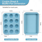 Baking Pans Set Non Stick, Bakeware Sets Stackable, Oven Safe, Steel Baking Set Supplies for Home Baking, Roasting, Easy to Release, Sturdy Bake Gifts for Holiday, Blue, 6 Pieces