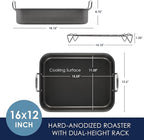 Rachael Ray Brights Hard Anodized Nonstick Roaster / Roasting Pan with Rack - 16 Inch x 12 Inch, Gray