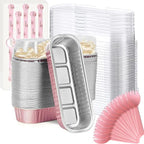 Findful Mini Loaf Baking Pans with Lids and Spoons (50 Pack, 6.8oz) Rectangle Aluminum Foil Baking Pans Tins Containers - Cupcake Containers Wrappers Cheesecake Creme Brulee Ramekins