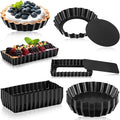 Tessco 16 Pieces Mini Tart Pans with Removable Bottom Nonstick Quiche Mini Pie Tart Pans Bakeware Mold Fluted Side for Pies(Black Round and Rectangle,4 Inch and 4.33 x 2.36 x 0.79 Inch)