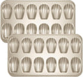 Madeleine Pans Set of 2, Nonstick 12-Cavity Madeleines Mold Cookie Tray for Baking, Heavy Duty Warp Resistant Cute Shell Shape Madeleine Mold Cake Pan-Gold