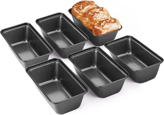HONGBAKE 6 Pack Mini Loaf Pan for Baking Bread, 6 x 3.3 x 2 Inches Nonstick Small Banana Bread Tins Set for Homemade,Tiny Carbon Steel Meatloaf Pan - Dark Grey